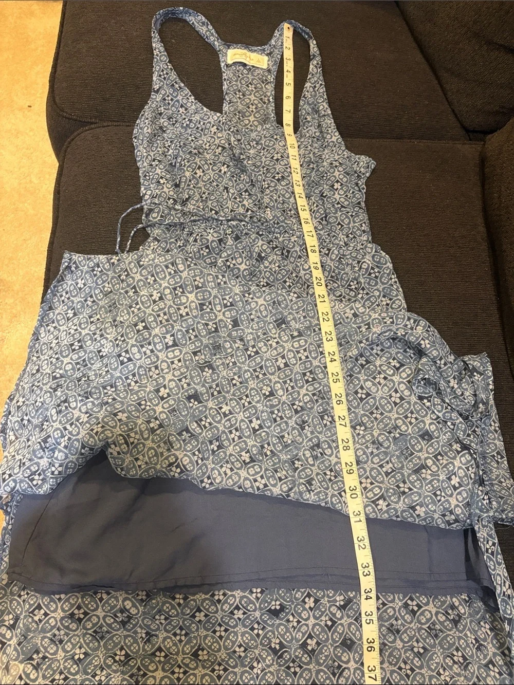 Abercrombie & Fitch Blue Printed Tie-Waist Maxi Dress